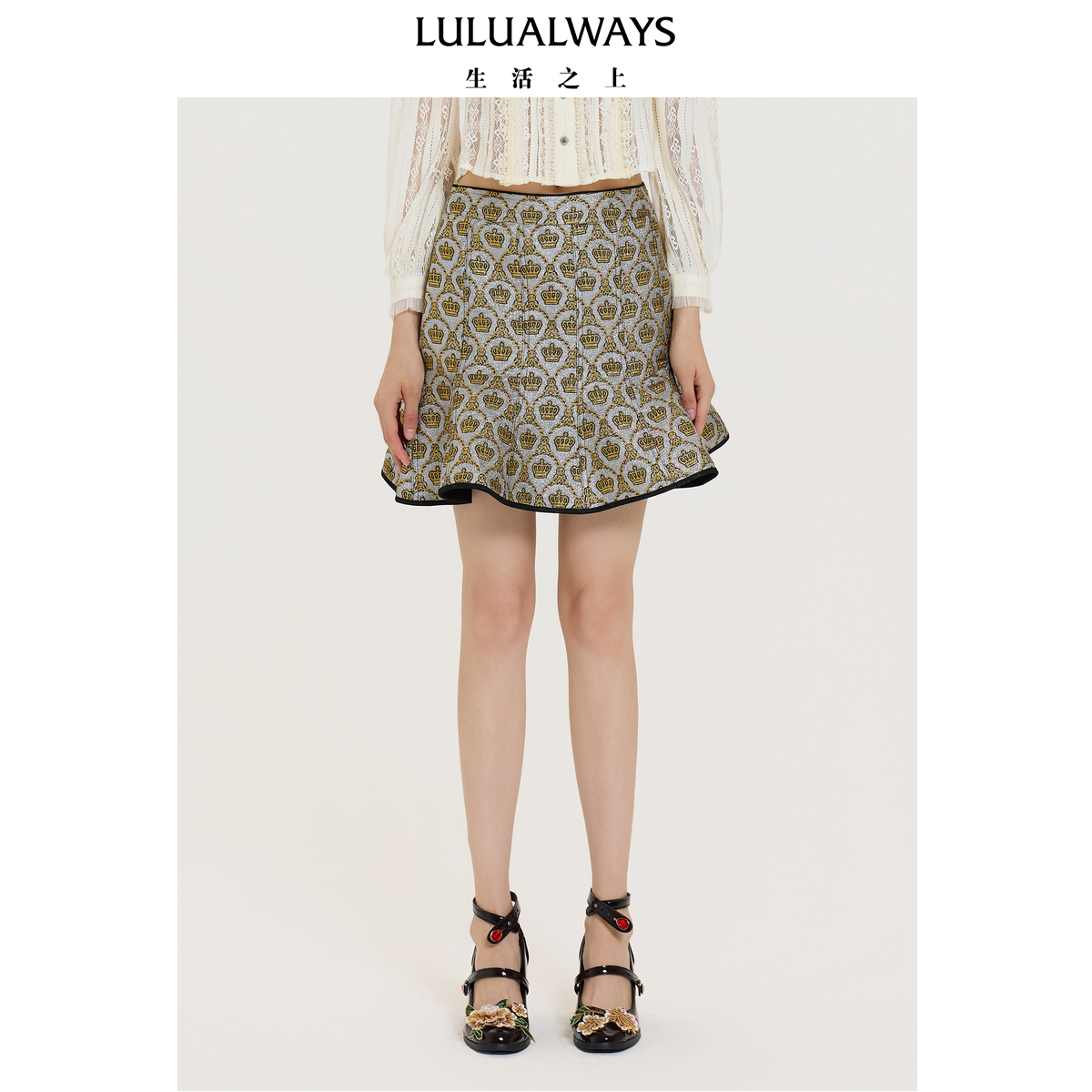 LULUALWAYS【商场同款】25秋季新款复古风华丽皇冠短款鱼尾半身裙