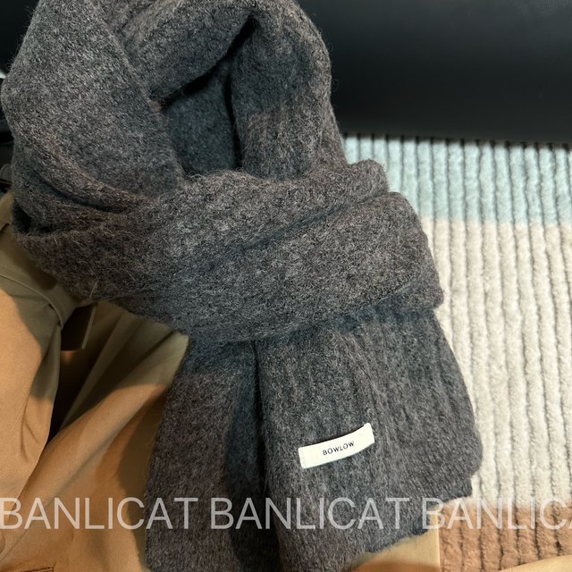 高品质秋冬保暖韩版含羊毛羊绒混纺深灰围巾男女情侣礼物披肩围脖