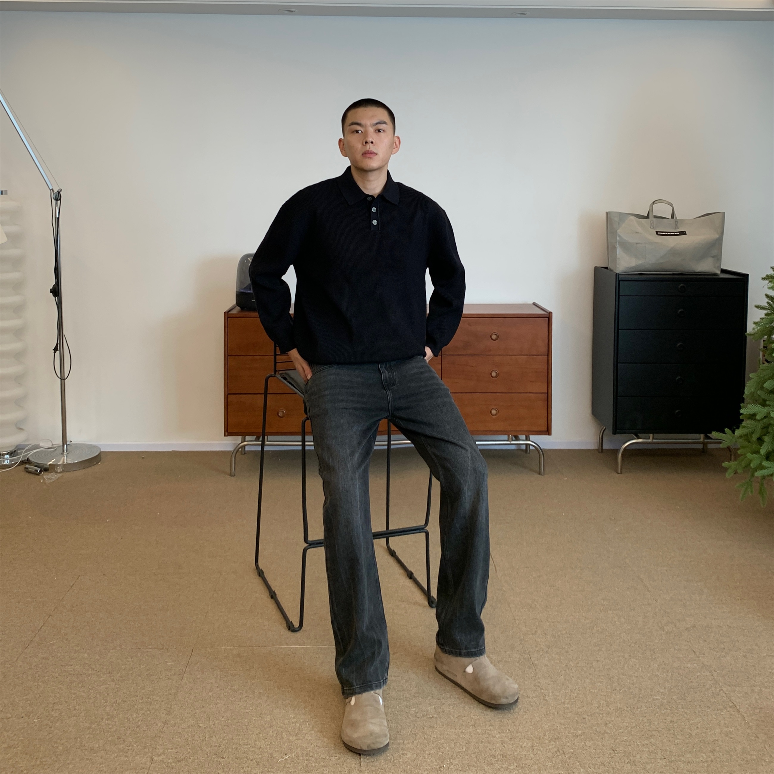 tillthedawn美式弹力纹理牛仔裤男水洗黑做旧时尚秋冬显瘦直筒裤