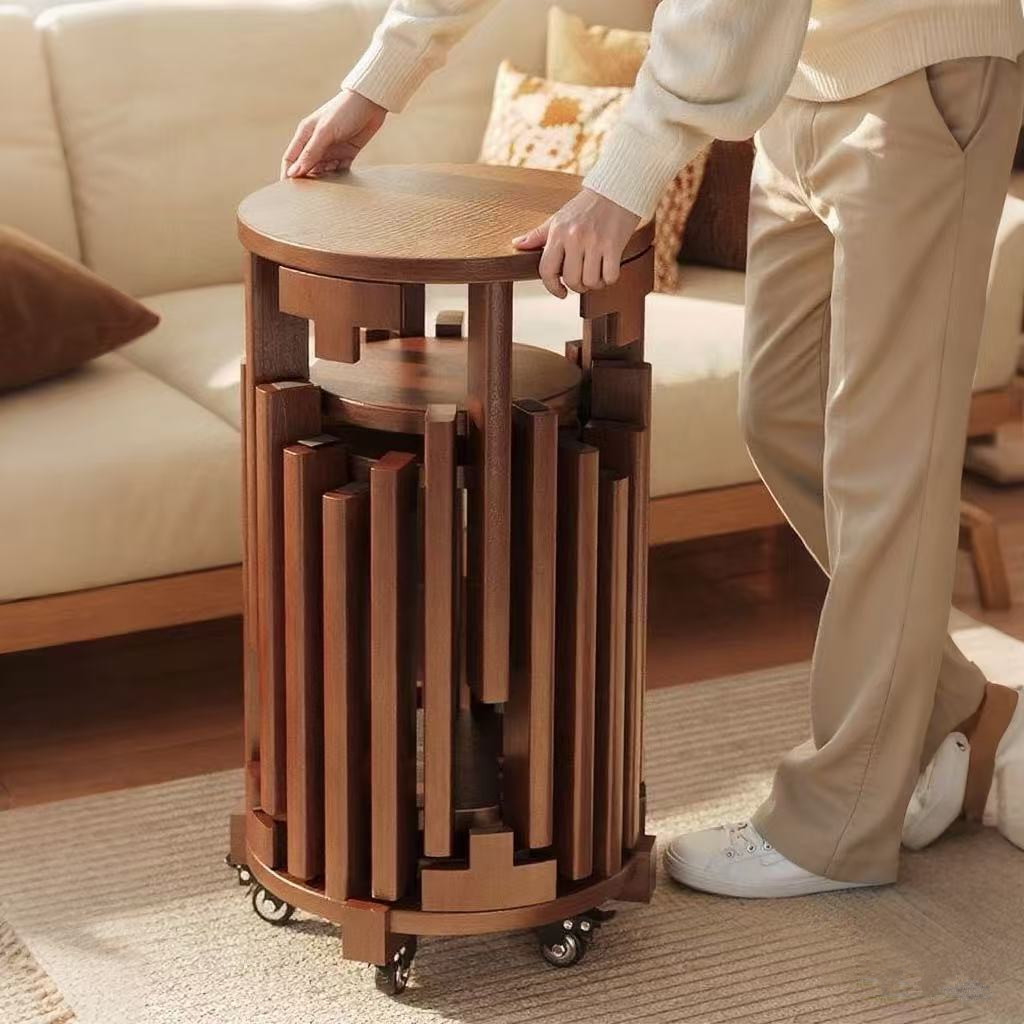 实木六叠凳家用餐桌凳可叠放新中式茶几叠叠乐圆凳子组合备用椅子