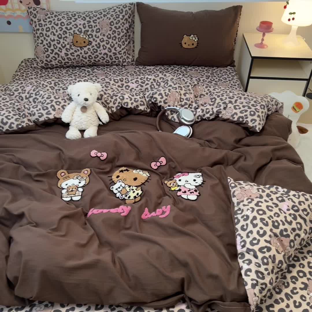 巨柔软可爱卡通水洗皱皱双层纱毛巾绣四件套学生宿舍三件套小清新