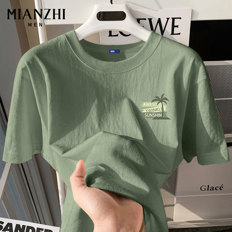 棉致纯棉t恤短袖夏季男生爆款时尚潮大码流宽松透气百搭体恤半袖Y