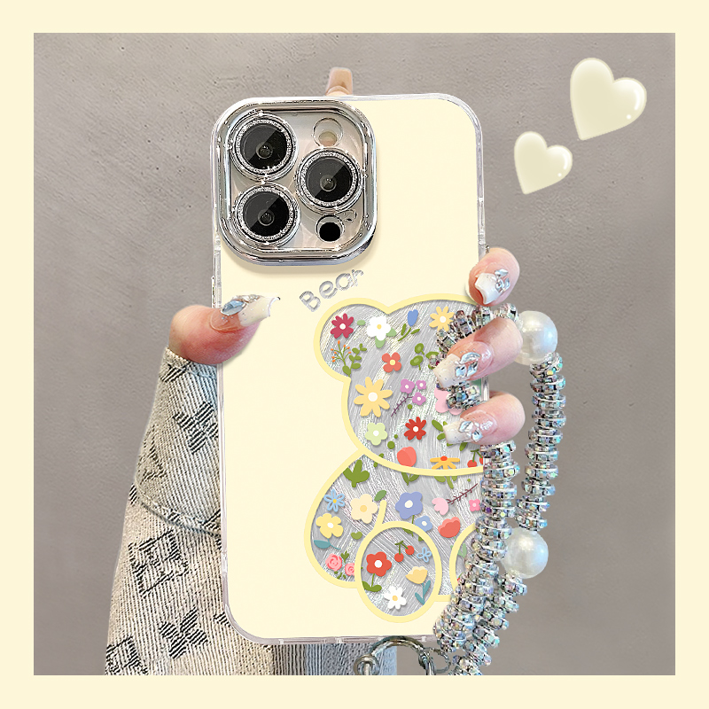 花朵小熊适用苹果15华为vivo/oppo小米iPhone16pro精孔羽纱手机壳