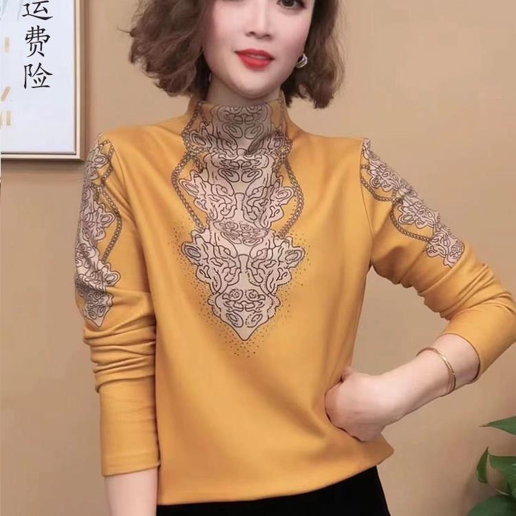 新款女时尚半高领澳绒春秋百搭打底衫中年女装洋气一体绒气质长袖