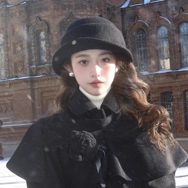 黑色赫本风羊毛千金帽子女士秋冬季英伦礼帽高级感保暖百搭马术帽