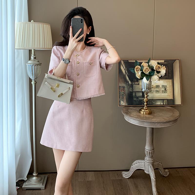 夏季小个子女装时尚名媛减龄气质小香风套装高级感御姐裙子两件套
