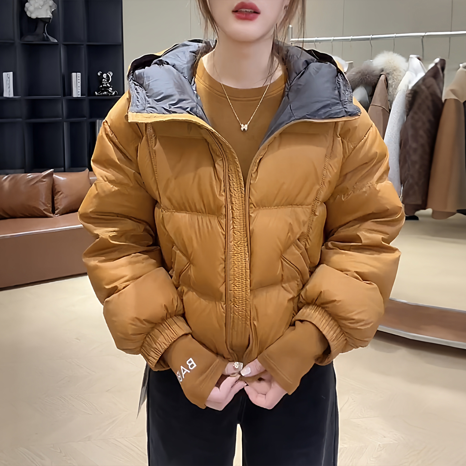 韩系减龄连帽短款长袖棉服女2025冬季新款加厚保暖宽松面包服外套