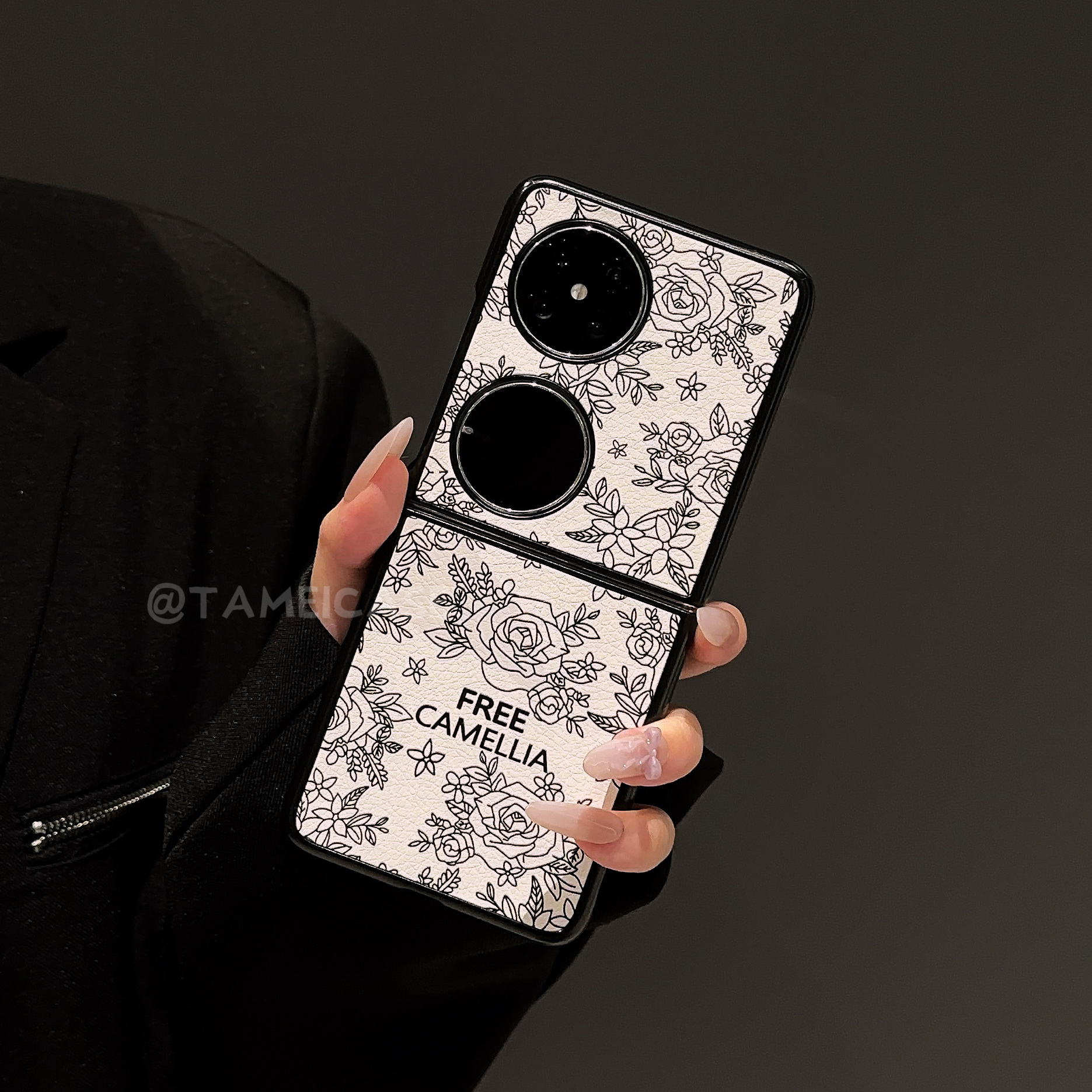 适用于华为pocket2手机壳羊皮FINDN3FLIP玫瑰花华为poc2024高级感