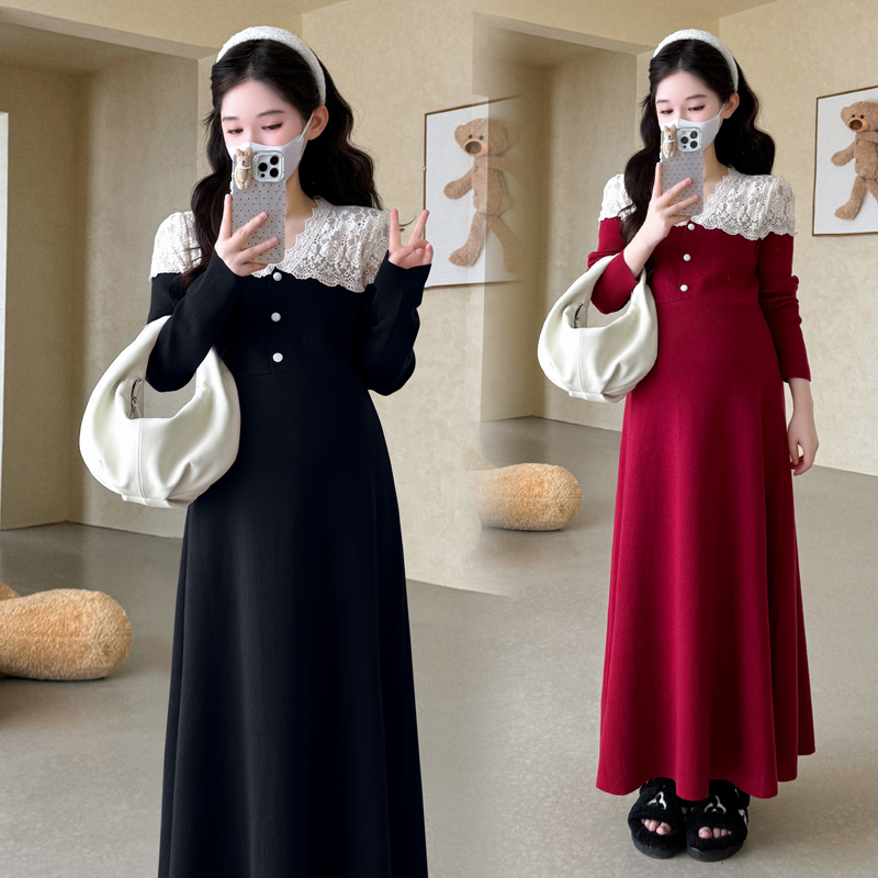 时尚宽松2025秋冬韩版时尚高级感蕾丝拼接气质显瘦连衣裙裙子女潮