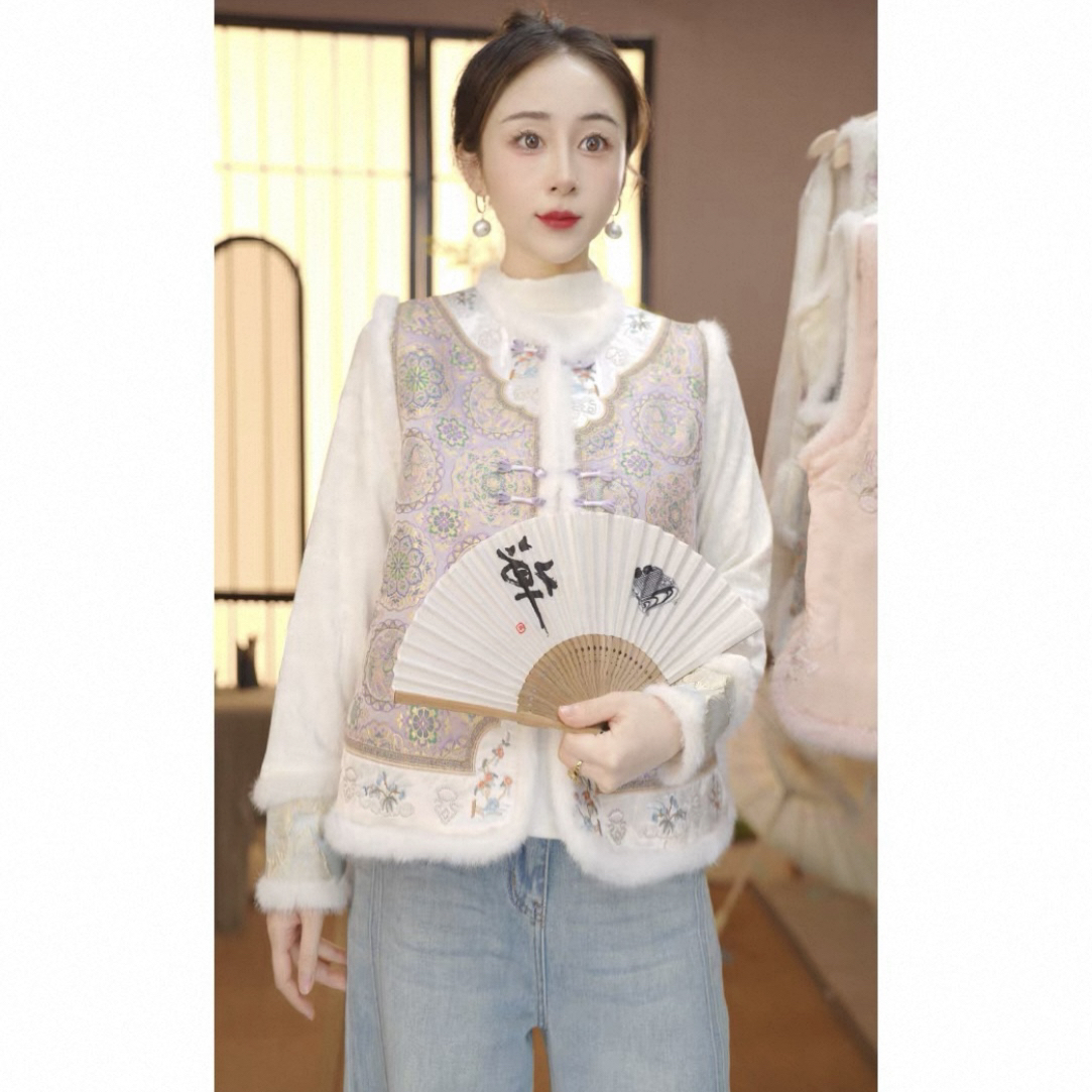 CJ【紫萱】秋冬季紫色新款中国风百搭复古锦绣马甲059