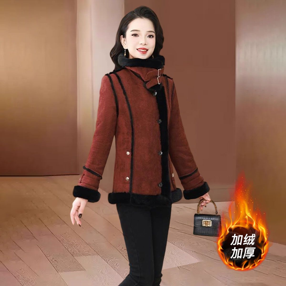 品牌格纹小香风短款毛呢外套秋冬2025新款时尚中长款加绒加厚大衣