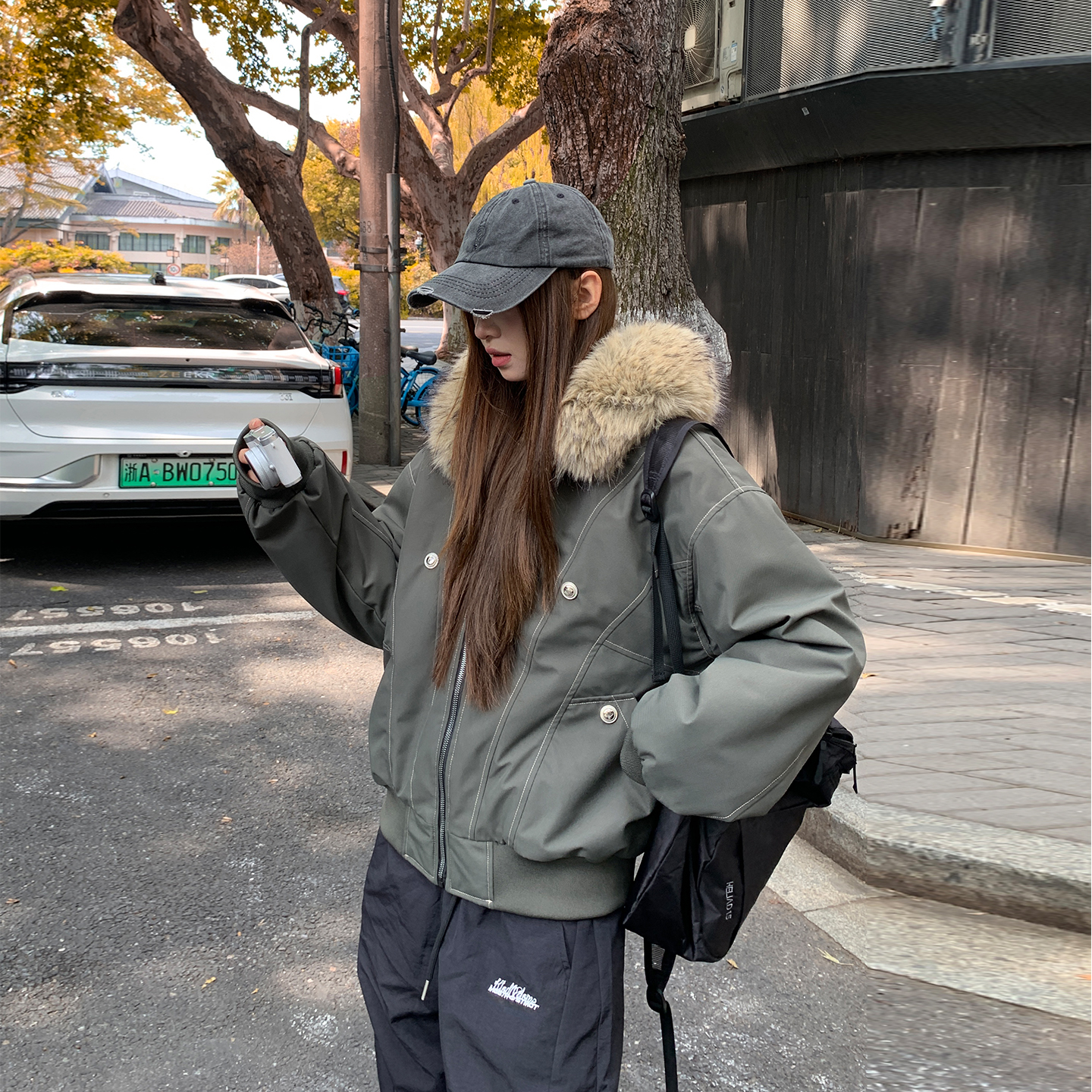 座山雕短款棉服毛领外套冬季加厚新款连帽克服棉衣设计美式复古1