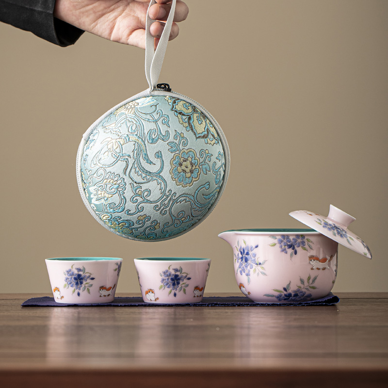 旅行茶具精美设计户外出行可爱兎小猫女士泡茶便携式随身露营高档