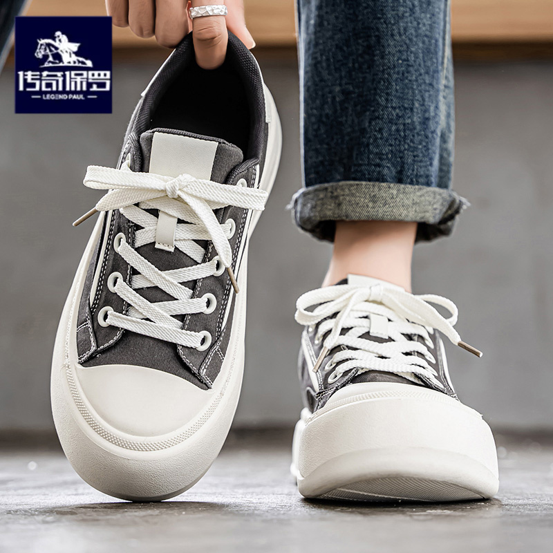 传奇保罗正版帆布男鞋冬季防滑运动厚底板鞋青少年网红百搭休闲鞋