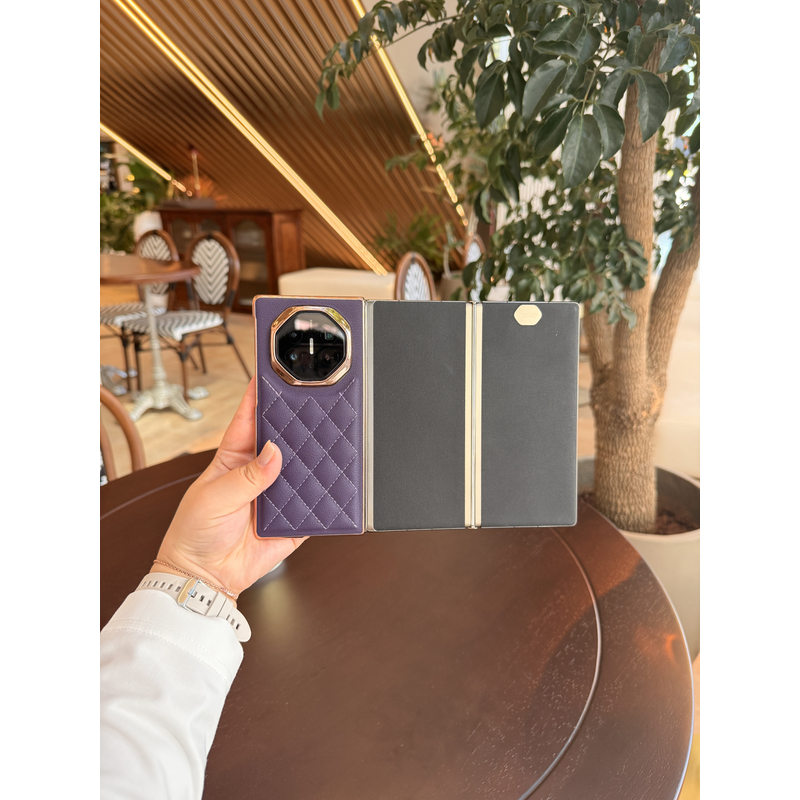 适用于华为MateXT/XTs三折叠小香风电镀菱形格折叠手机壳 单后壳