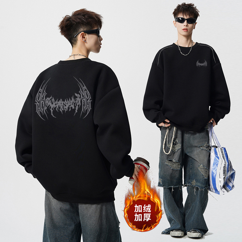 秋冬美式卫衣男生高级感潮牌爆款2025新款青少年宽松外套加绒加厚