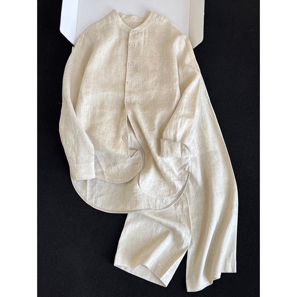 加大码300斤夏秋季一整套独特漂亮杏色衬衫长裤男士休闲运动套装2