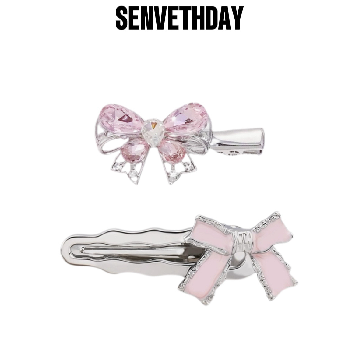 Senveth Day草莓奶芙发夹 粉心蝴蝶结小众简约百搭发卡