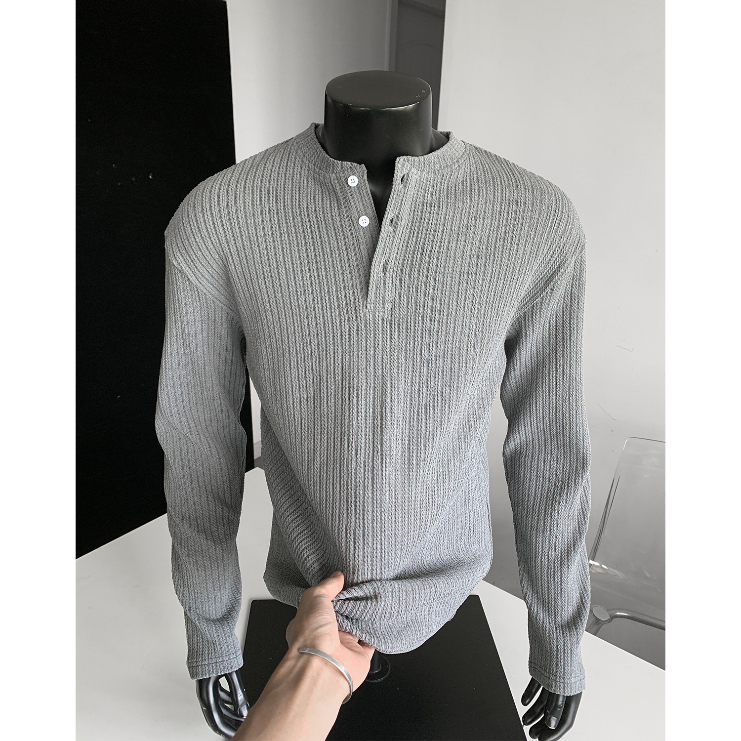 老钱风亨利领内搭长袖t恤卫衣男款春秋日系复古潮牌高级感打底衫