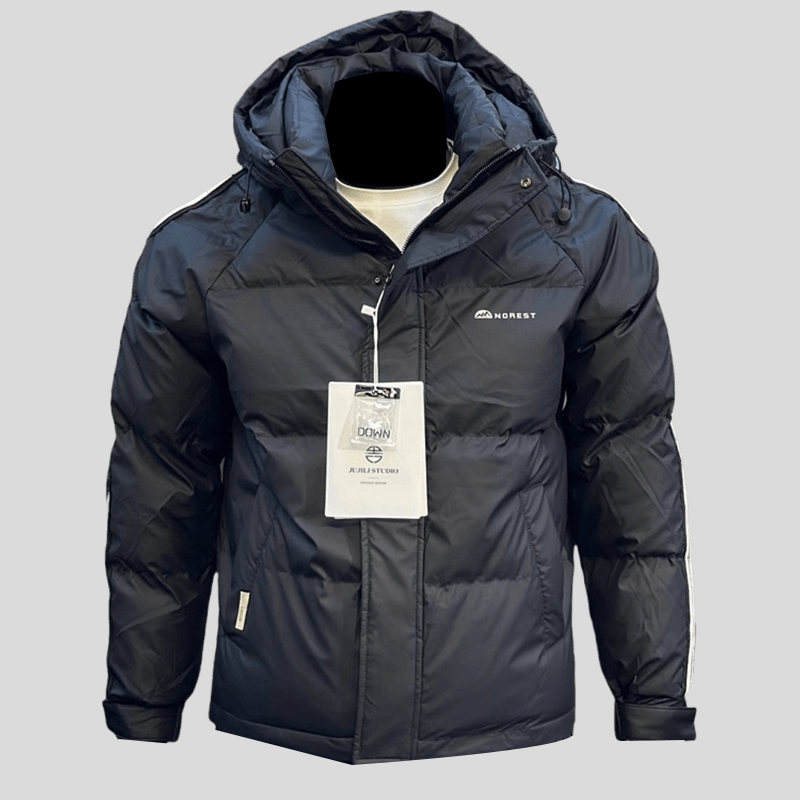 ohmmayby新款冬男士羽绒服短款运动休闲款修身连帽外套潮牌白鸭绒