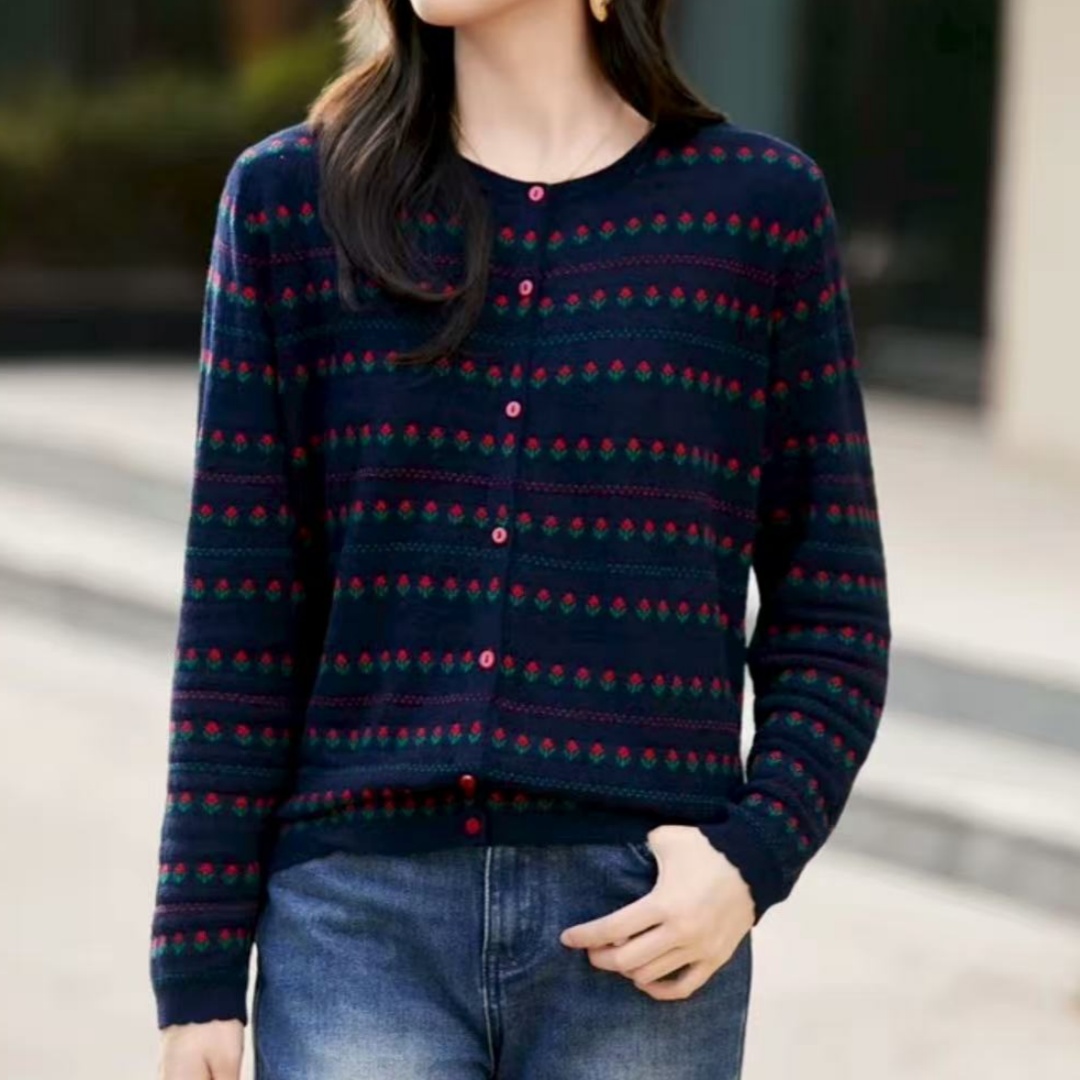 【花园小衫】绵羊毛早秋洋气复古百搭大气针织衫开衫上衣女8568