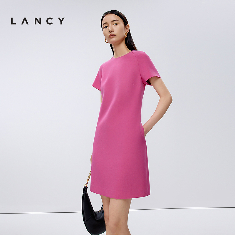 LANCY/朗姿2025春新款简约廓形设计感半袖连衣裙气质高级感裙子