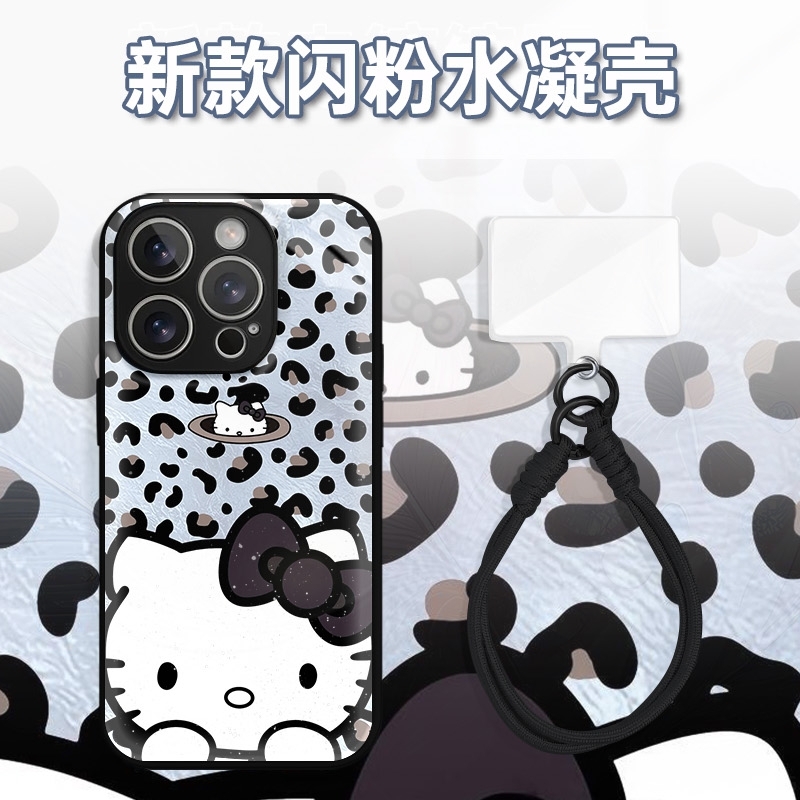豹纹大KT蝴蝶结水凝玻璃壳适用iPhone苹果16手机壳华为oppo小米vi