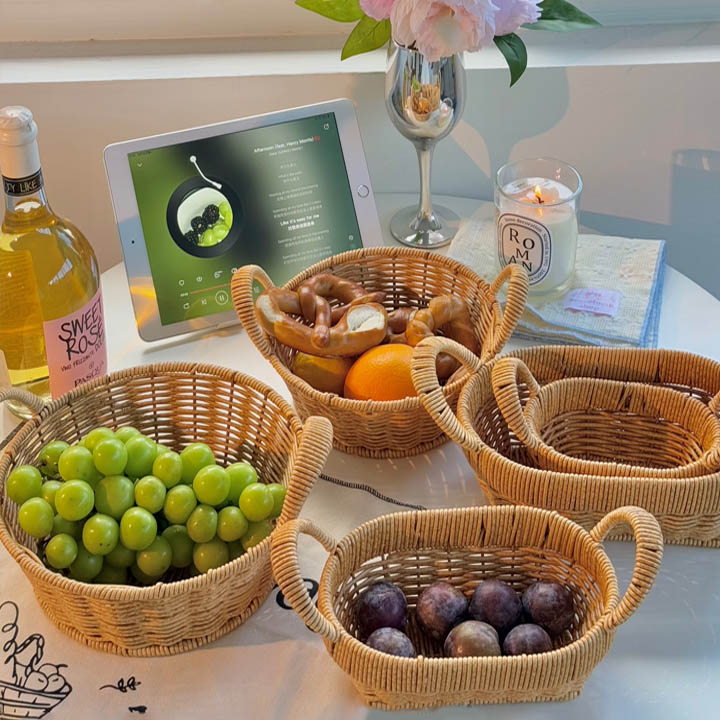水果篮果盆客厅手工仿藤编织果盘家用田园风美式零食干果收纳篮子