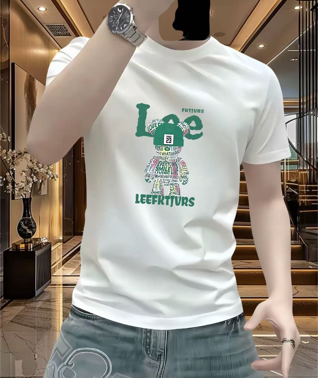 潮牌新款百搭T恤男重磅弹力短袖潮流设计感修身痞帅半袖上衣体恤