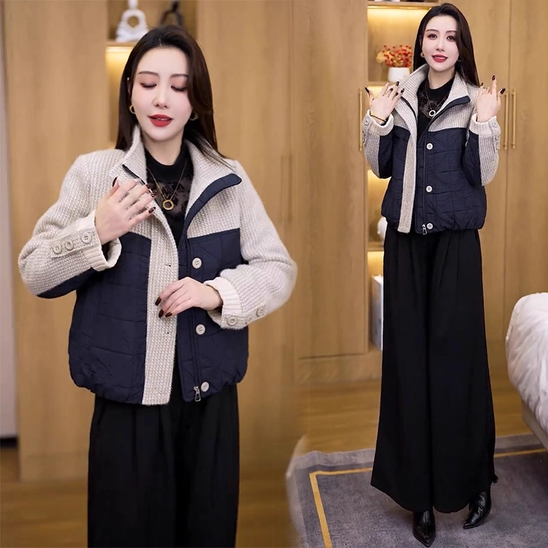 时尚拼接百搭棉服女士冬季新款洋气减龄百搭加厚保暖棉袄棉衣外套