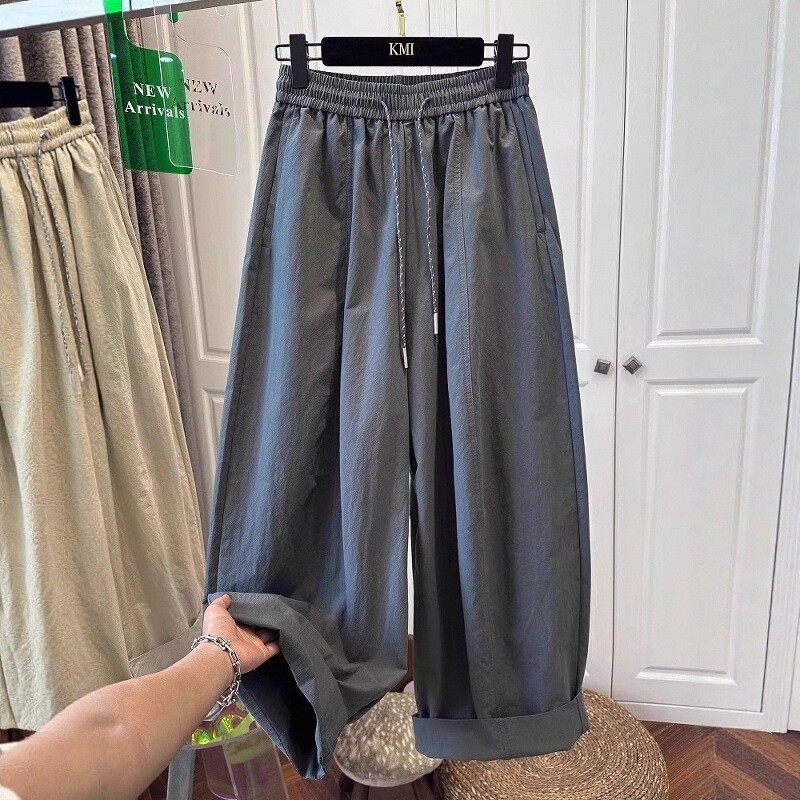 大码女装胖mm240斤弯刀休闲裤女夏季薄款小个子宽松显瘦阔腿裤子