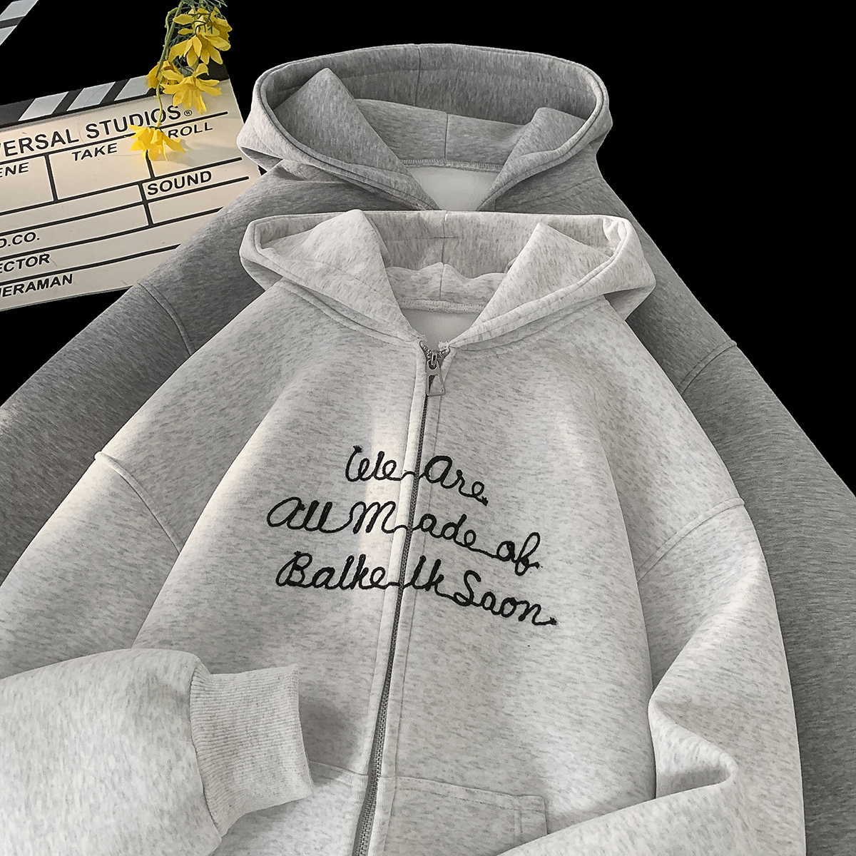 重磅刺绣连帽卫衣男秋季新款高级感休闲外套美式宽松慵懒百搭上衣