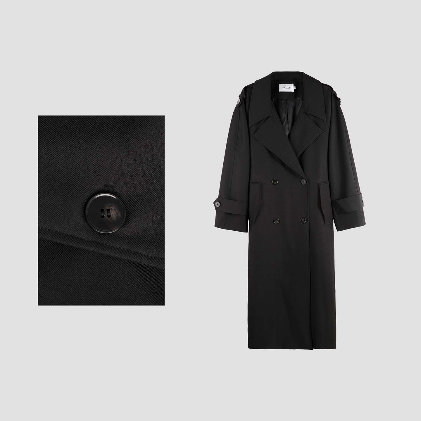 2025秋季新款双排扣背带收腰女款翻领长款风衣HBZX641491