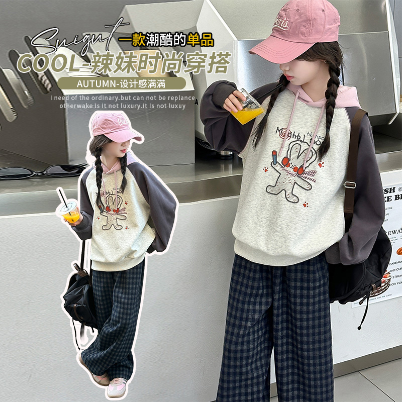 女童秋装卫衣套装2025新款大童秋季韩系连帽上衣儿童阔腿裤两件套