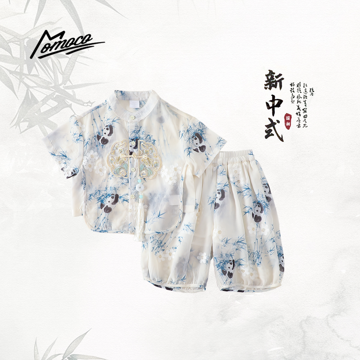 【618清货】MOMOCO男童夏季新中式国风熊猫爆竹短袖套装77230578472