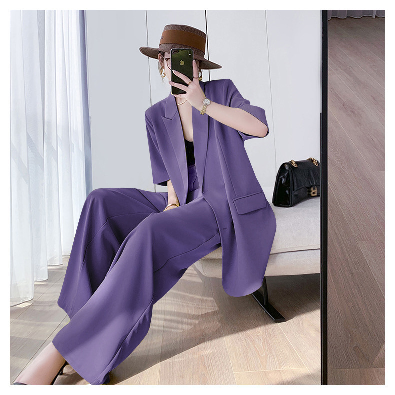 胖mm夏季新款阔腿裤西服套装大码女装高级感显瘦西装夏天西装套装