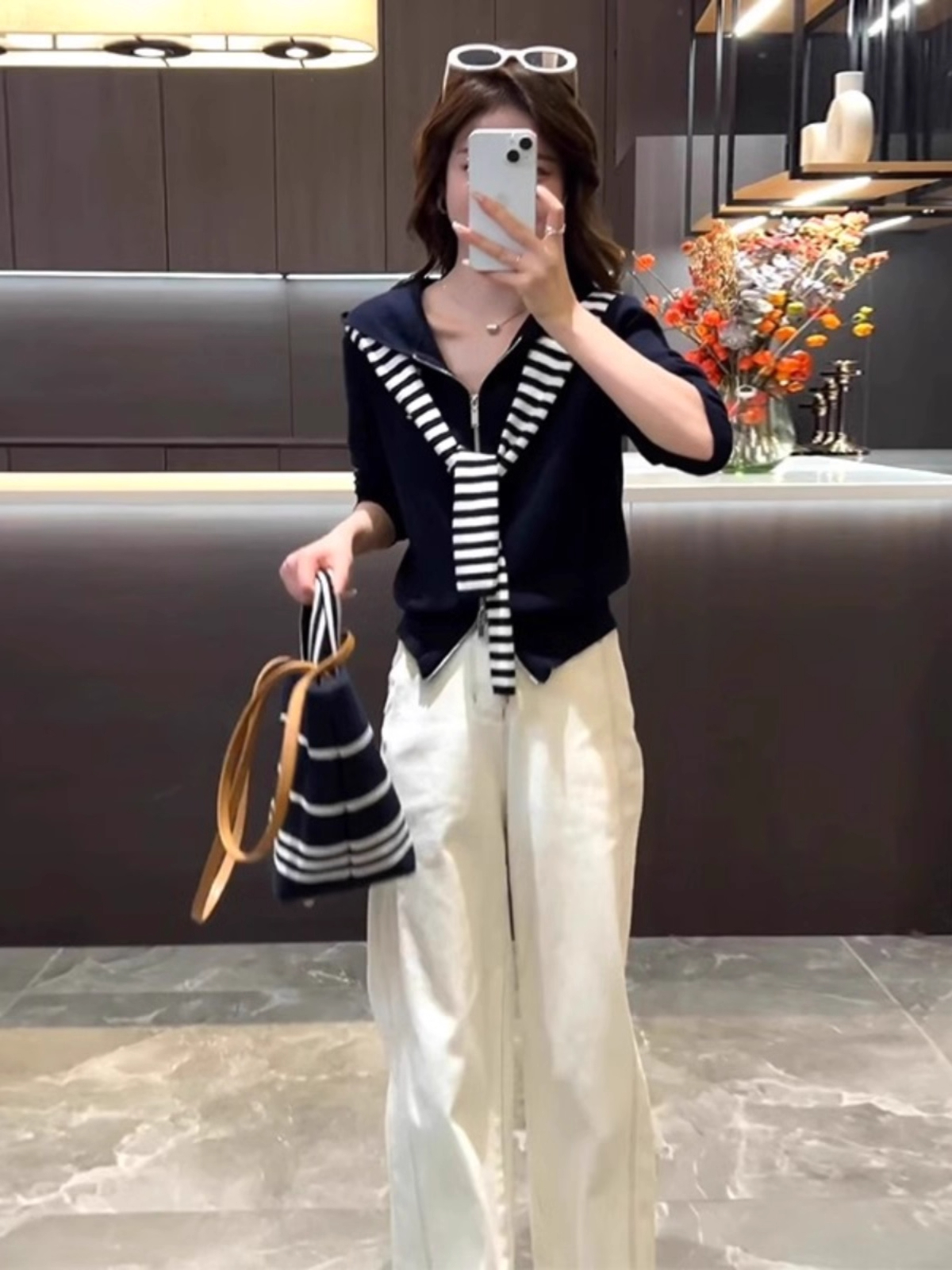 2025秋季时尚撞色针织拉链帽衫宽松时尚休闲显腿长直筒牛仔裤套装