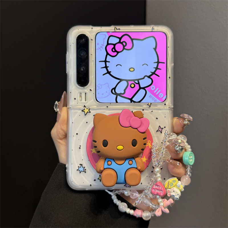 适用华为purax折叠屏手机壳半透彩色星星pocket2立体kt猫磁吸支架