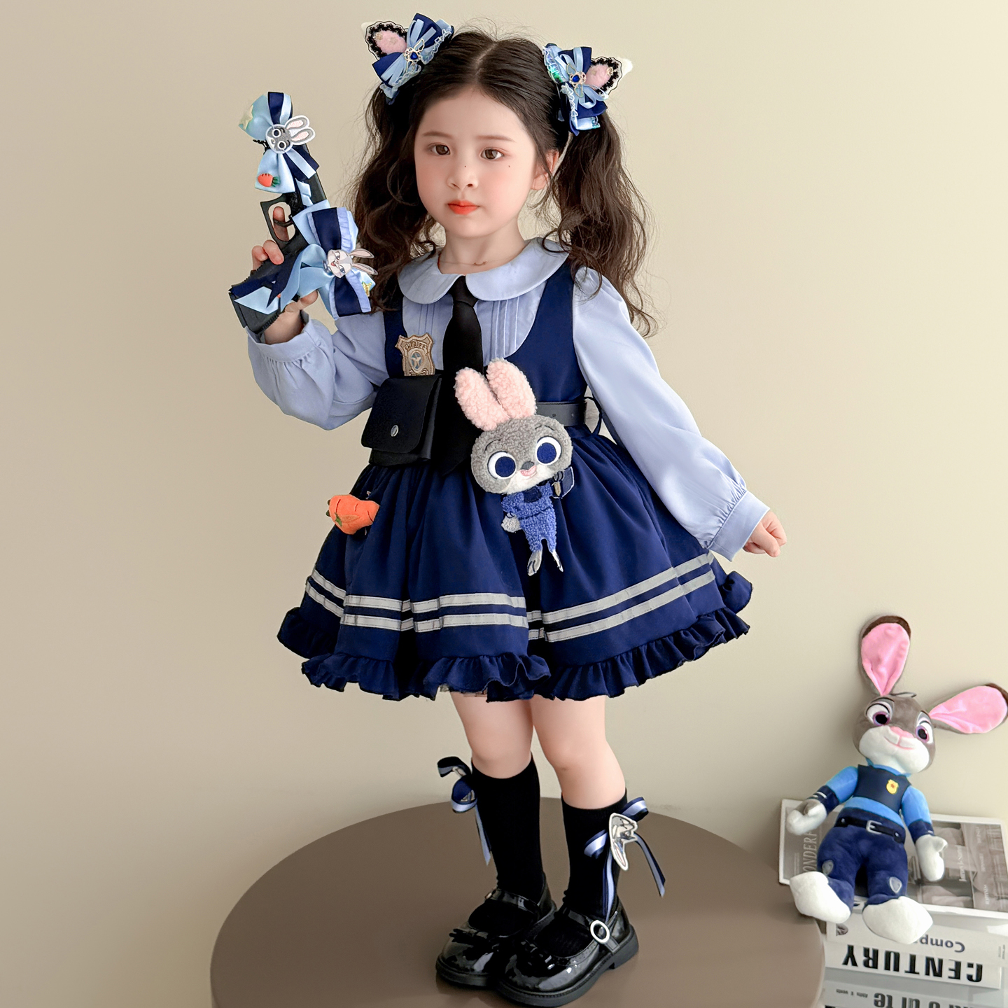 女童兔子警官衣服儿童公主裙秋季生日礼服女孩朱迪cos秋装连衣裙
