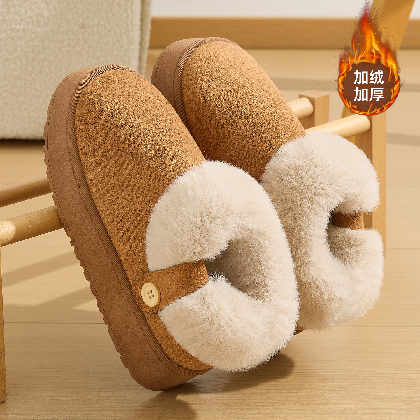 红豆棉拖鞋女款冬季2025新款爆款包跟室内家居防滑保暖毛绒棉鞋女