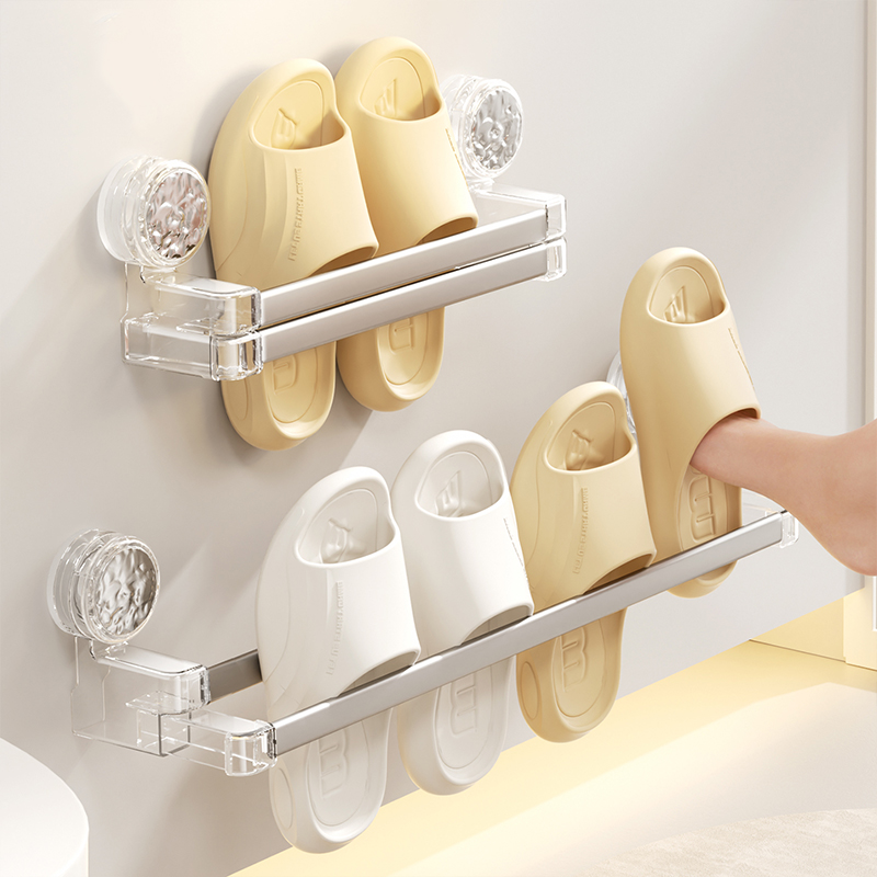 【佳立方】透明水波纹伸缩拖鞋架免打孔壁挂卫生间抽拉拖鞋收纳架子