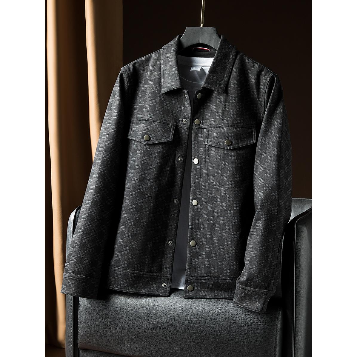 抗皱休闲弹力夹克男子翻领夹克男子2025年春秋厚款式复古时尚外套