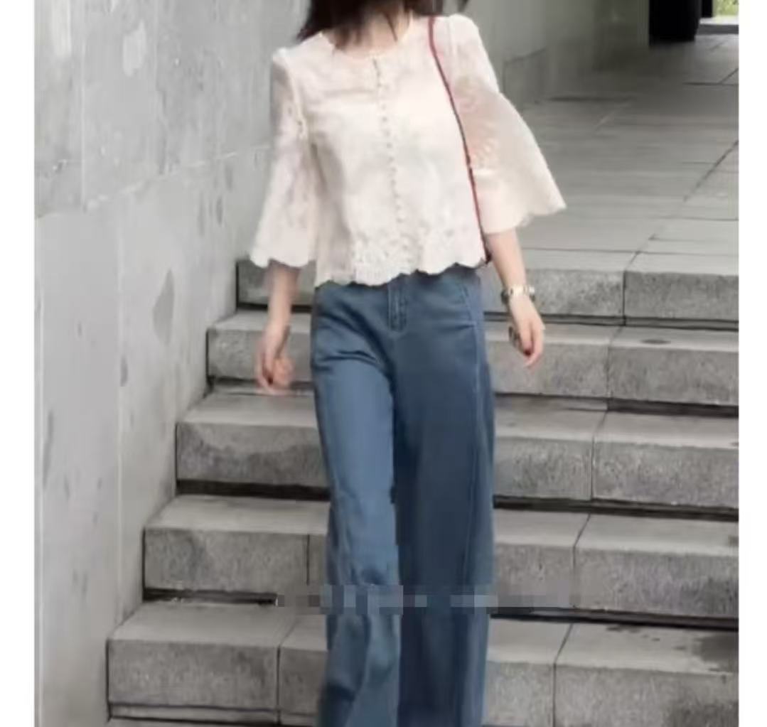 新款时尚洋气百搭上衣垂感阔腿裤女装