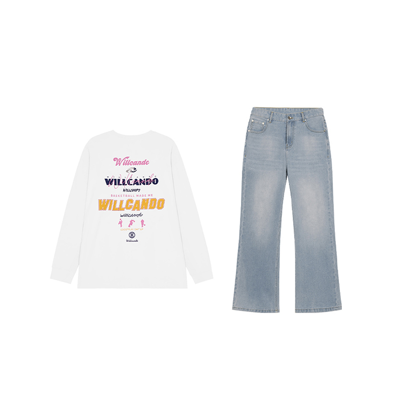 有志者UZIS【缤纷+2021M牛仔裤】美式休闲运动长袖男新款宽松弯刀裤