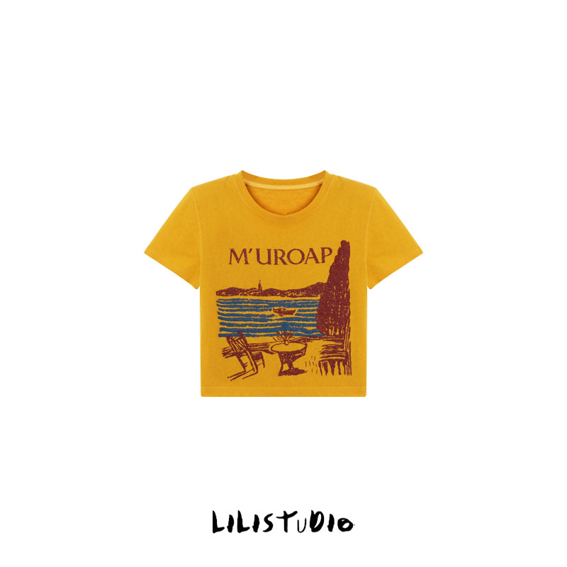 PCNY「沙滩画本」不理理夏季新款女装设计感时尚休闲印花圆领T恤