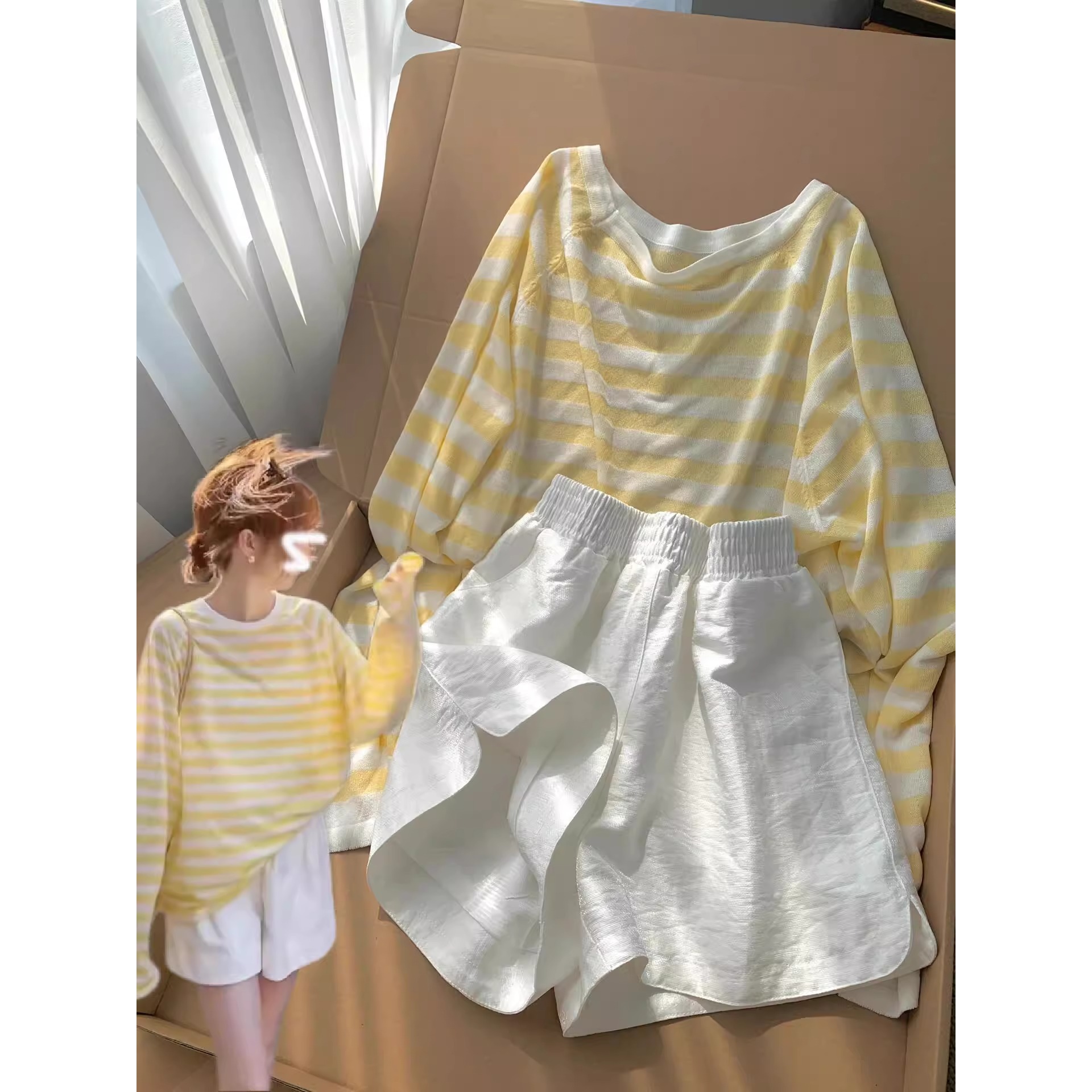 【小众慵懒风】长袖睡衣女款爆款2025新款夏季宽松显瘦大码短裤套装