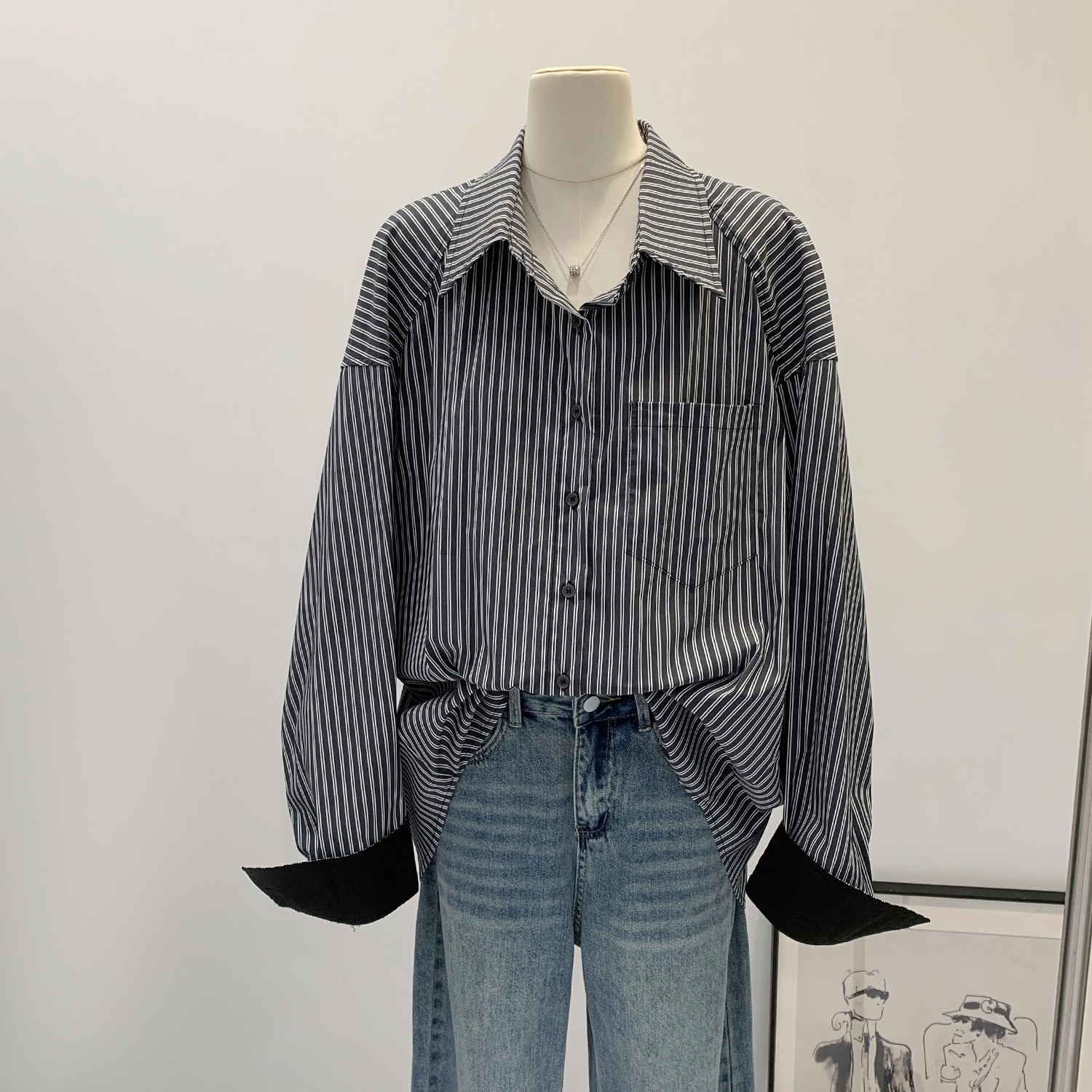 【部分现】高级感polo领条纹衬衫外套2025秋新款休闲宽松上衣252005