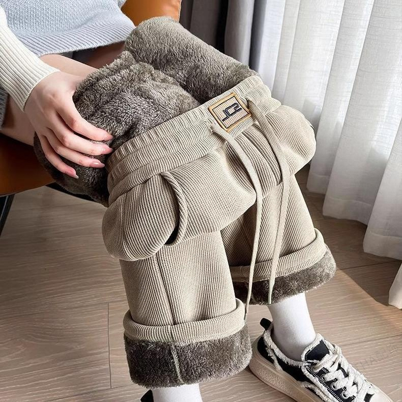 FAVMARTHA加绒加厚雪尼尔阔腿裤女2025秋冬季新款宽松妈妈大尺码