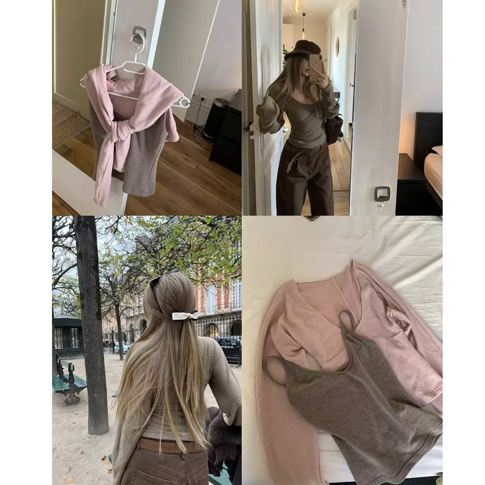 "温柔私语”韩版撞色打底衫两件套上衣慵懒随性风秋冬W1224