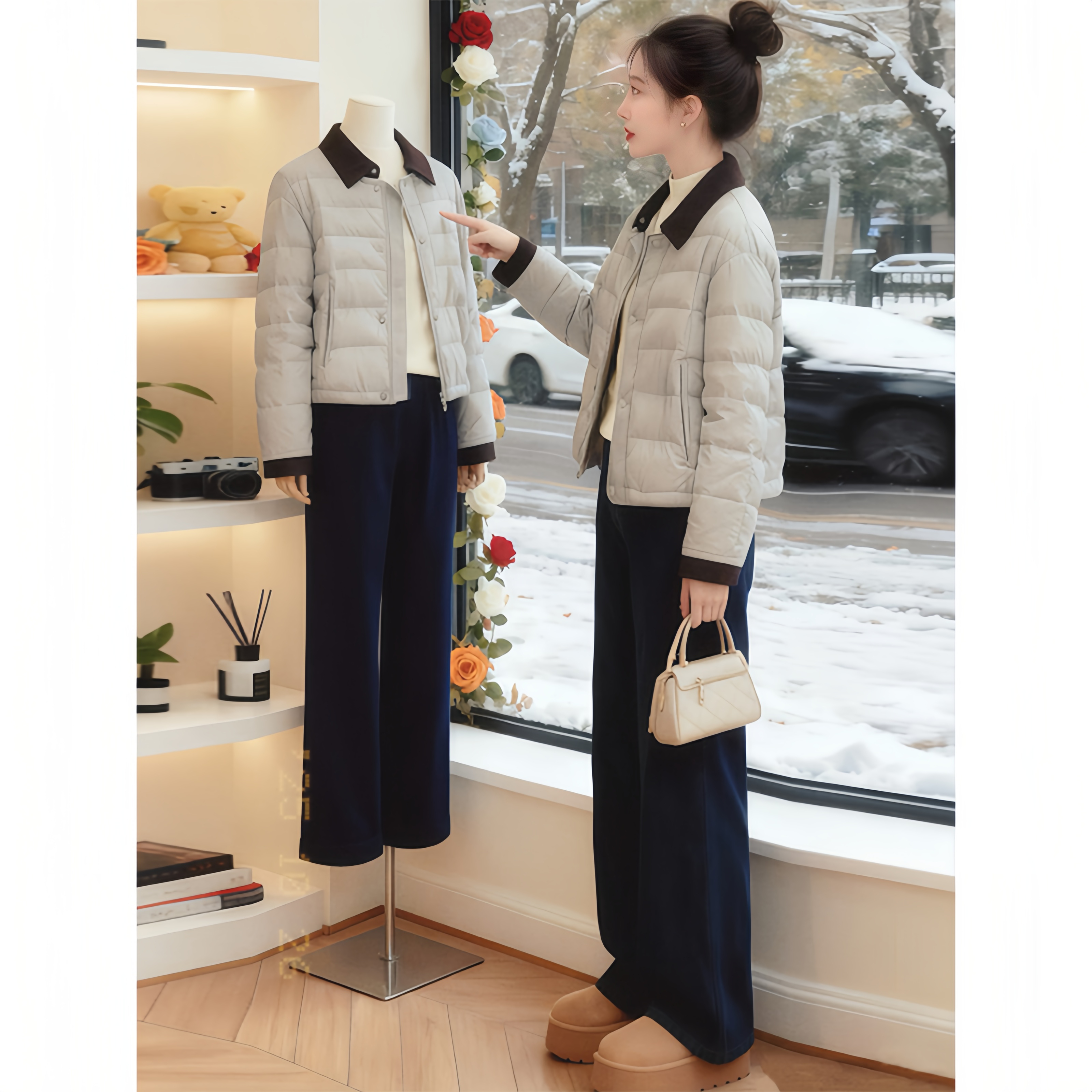 纯色设计感翻领长袖棉服女2025新款小众洋气时尚百搭显瘦潮流衣服